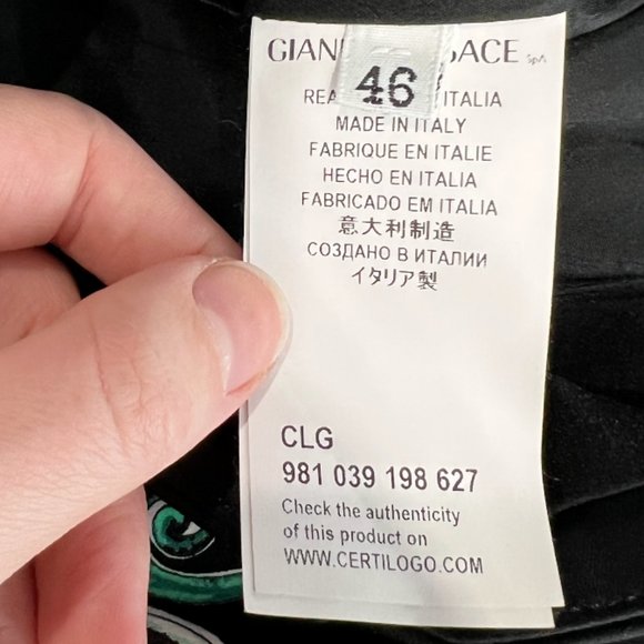 Versace Collection Black Teal Geometric 3/4 Sleeve Peplum Blouse Jacket sz 46/10 - Picture 7 of 9